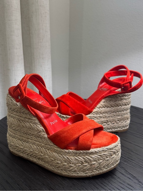 Christian Louboutin Shoes - Christian Louboutin Espadrille Wedge Sandals Red Suede 36